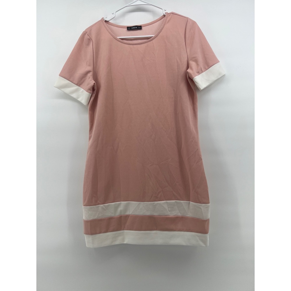 SHEIN Womens Med Blush Pink White Colorblock Shift Dress Short Sleeve Minimalist